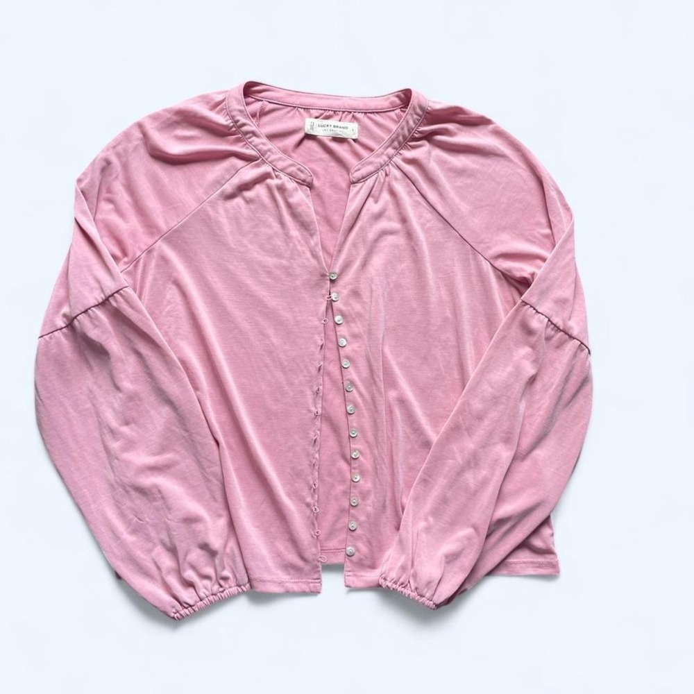 Lucky Brand Women's Sandwash Button-Up Split-Neck Top size S